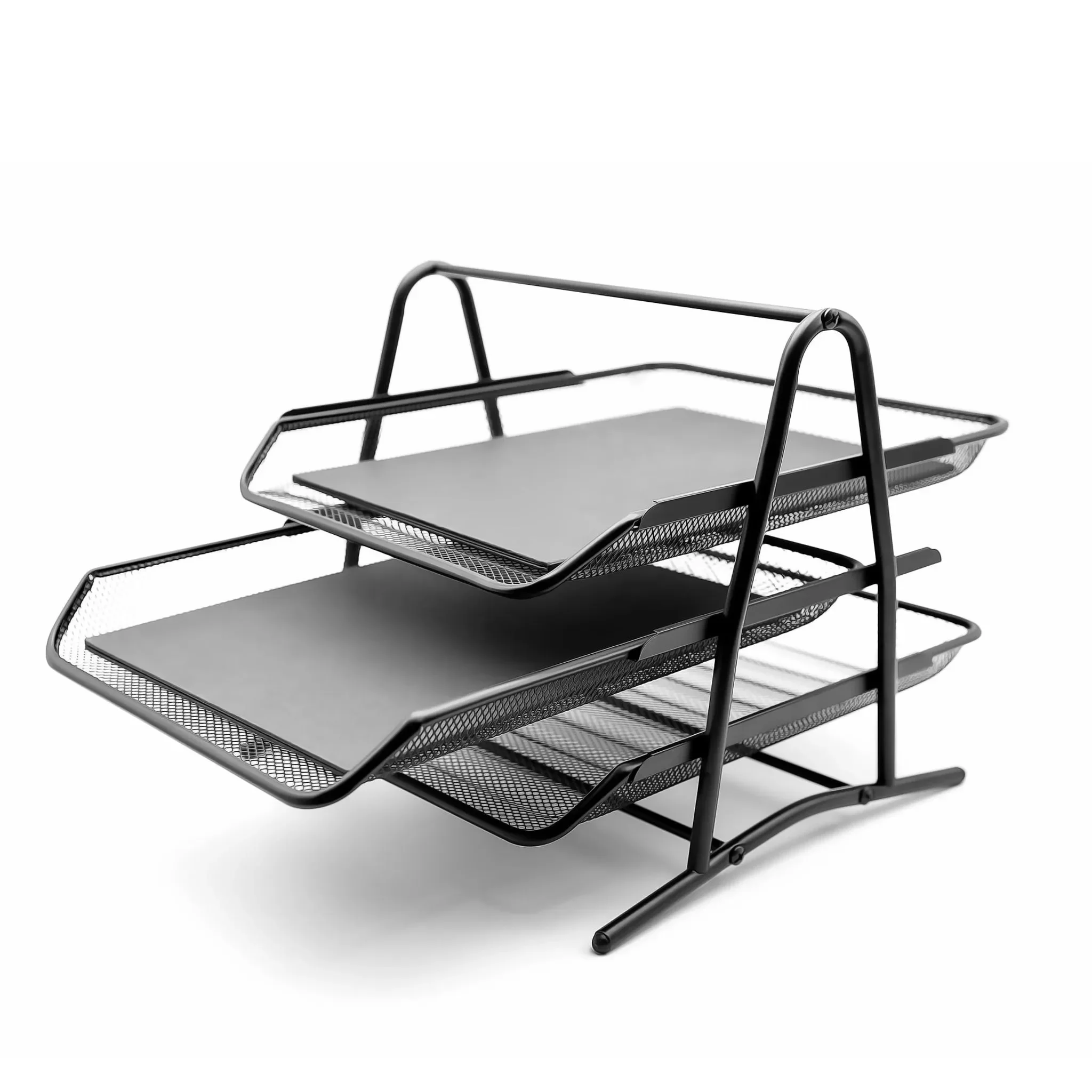 BigDean Dokumentenablage ausziehbar – 3-Fächer Briefablage schwarz Metall